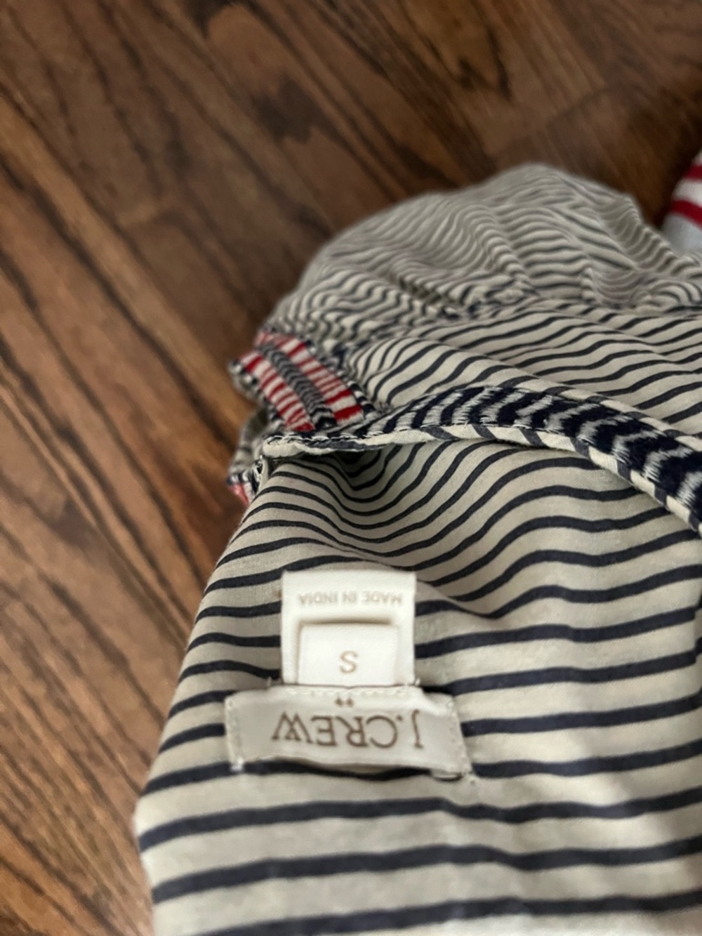 J. Crew Striped Embroidered Peasant Blouse - Navy & Ivory with Red Trim - Picture 8 of 8
